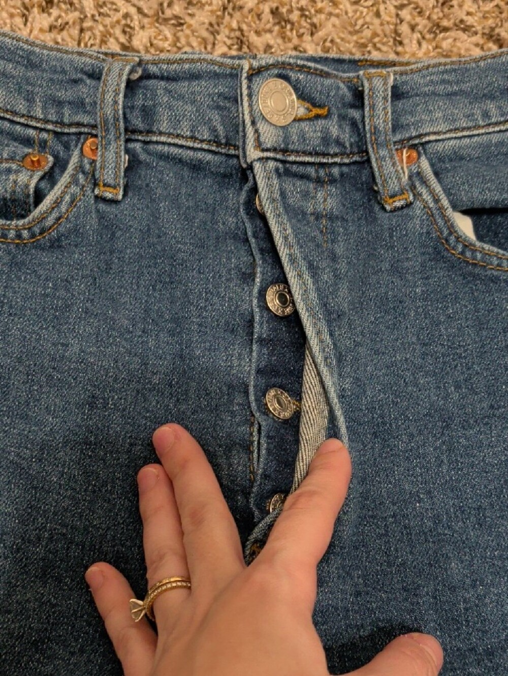 Re/Done blue 70s ultra high rise raw hem stove pipe jeans - Picture 6 of 13